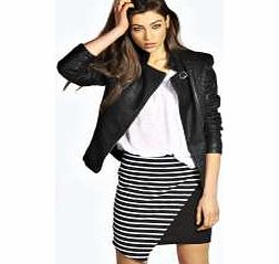 boohoo Striped Wrap Front Skirt - black azz10710