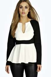 Tabitha Contrast Panel Peplum Top - white pzz98120