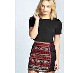 boohoo Tahira Ethnic Tapestry Trim Pelmet Mini Skirt -