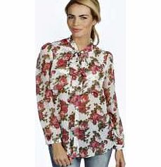 boohoo Tammie Floral Print Long Sleeve Pussybow Blouse