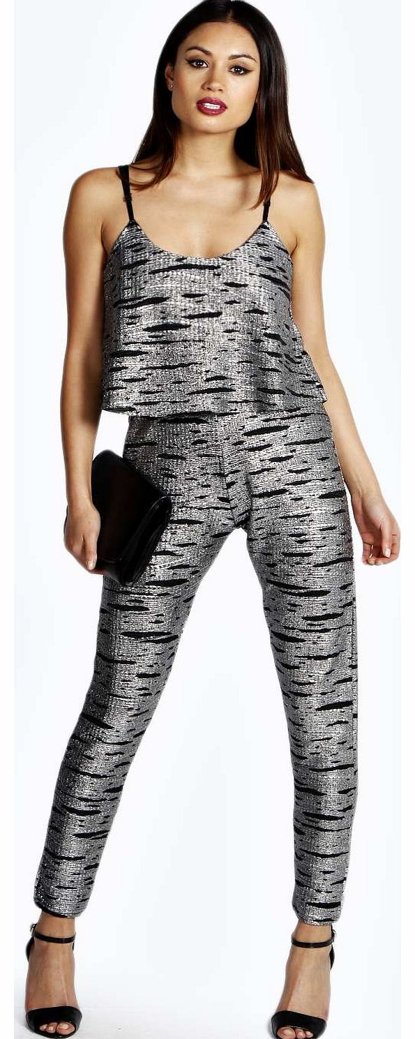 Tammy Metallic Scallop Top Strappy Jumpsuit -