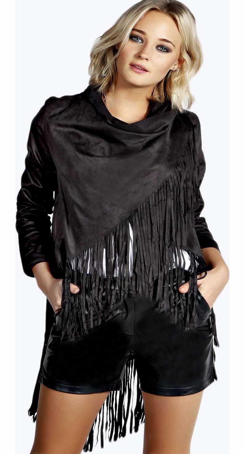 Tegan Tassel Suedette Jacket - black azz14369