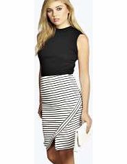 boohoo Textured Stripe Contrast Wrap Skirt - white