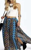 boohoo Thigh Split Tribal Print Maxi Skirt - turquoise