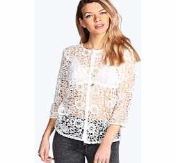 boohoo Tia All Over Lace Button Through Blouse - white