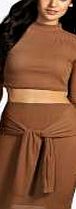 boohoo Tie Waist Midi Skirt Co-Ord Set - camel azz08650