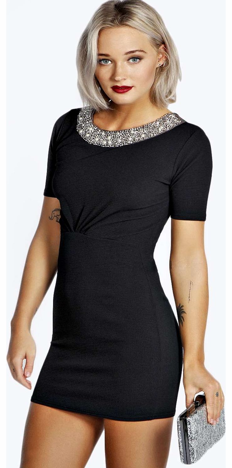 Tiffany Embellished Bodycon Dress - black azz18029