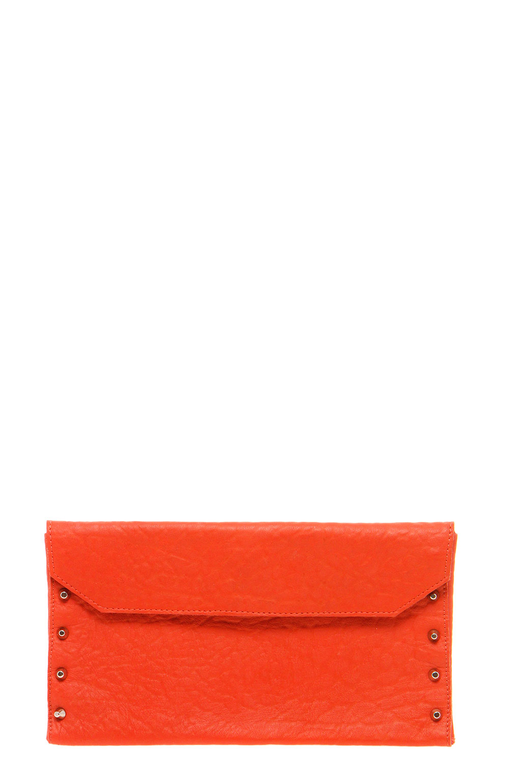 Tilly Leather Stud Clutch Bag - orange