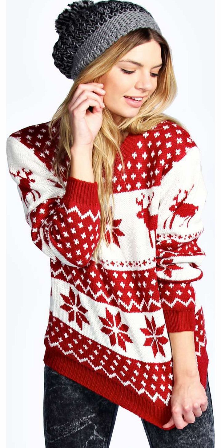 Tilly Reindeer And Snowflake Jumper - red azz14636
