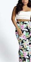 boohoo Tropical Print Slinky Maxi Skirt - navy azz04909