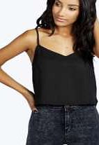 V Neck Crop Woven Cami - black azz35070