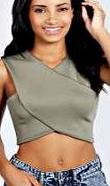 V Neck Racer Crop Top - khaki azz24113
