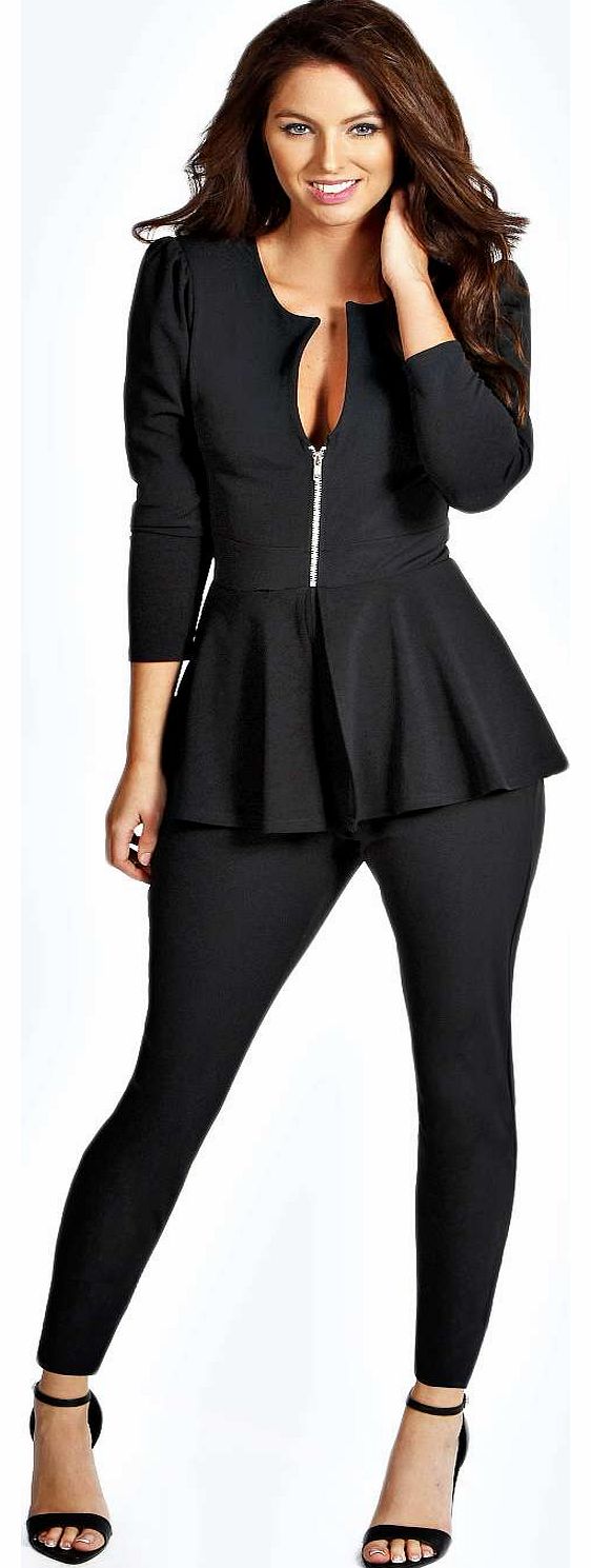 Zoe Zip Detail Peplum Jumpsuit - black azz13779