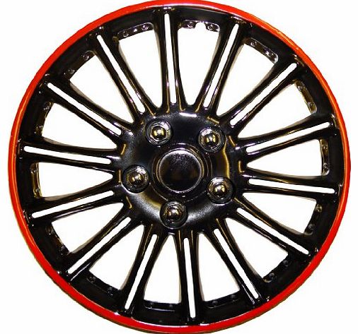Booster 14 Inch Black with Red Pinstripe Car Hub Caps Wheel Trims 14`` (Set of Four)