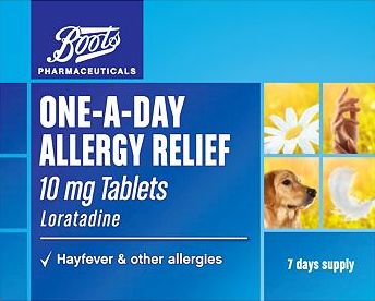 Boots Pharmaceuticals, 2041[^]10052606 Boots one-a-day allergy relief 10mg tablets (7