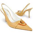 Front Bow Camel Leather Slingback Pump Shoes