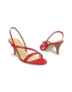 Red Satin and Patent Leather Sandal Evening Shoes