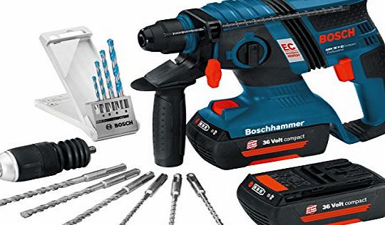 Bosch GBH36VECMD Compact Brushless 36V Li-ion SDS Plus Rotary Hammer Drill (2 x 2Ah Batteries) with Accessories