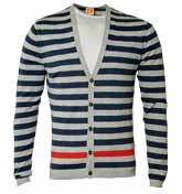 Grey and Blue Button Fastening Cardigan
