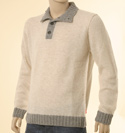 Boss Mens Cream & Light Grey High Neck Wool Mix Sweater