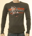 Boss Mens Dark Olive with Silver Surfer Printed Design Long Sleeve T-Shirt - Orange Label