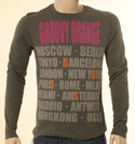 Mens Grey with Groovy Orange Logo Long Sleeve T-Shirt - Orange Label