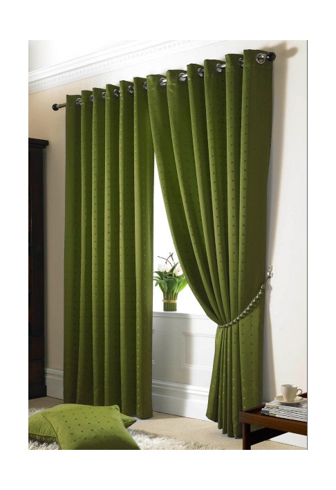 Green Eyelet Lined Curtains