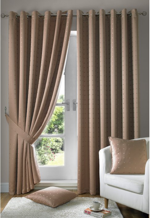 Latte Eyelet Lined Curtains