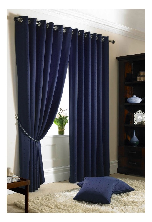 Navy Eyelet Lined Curtains