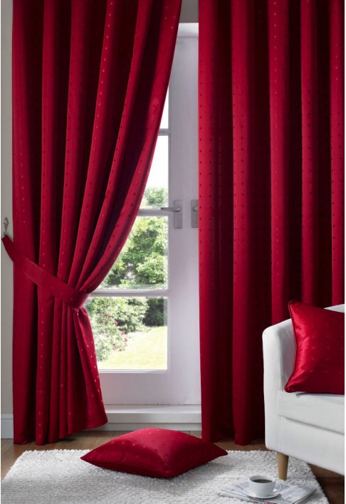Boston Red - Tape Heading - Lined Curtains