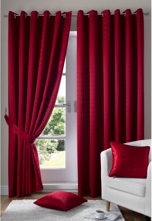Red Eyelet Lined Curtains