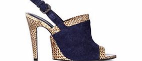 Blue and python skin sling back heels