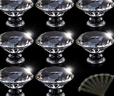 Boxcute New 8x 30mm Diamond Crystal Glass Door Knobs Drawer Cabinet Furniture Kitchen Handle