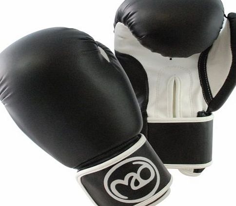 Boxing-Mad Synthetic Leather Sparring Gloves - Black/White, 12 Oz