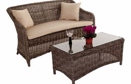 Round Weave Rattan garden furniture, Premier Sofa Set With 2 Seater Sofa and Coffee Table