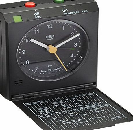 Braun Analogue Reflex Controlled Travel Alarm Clock, Black