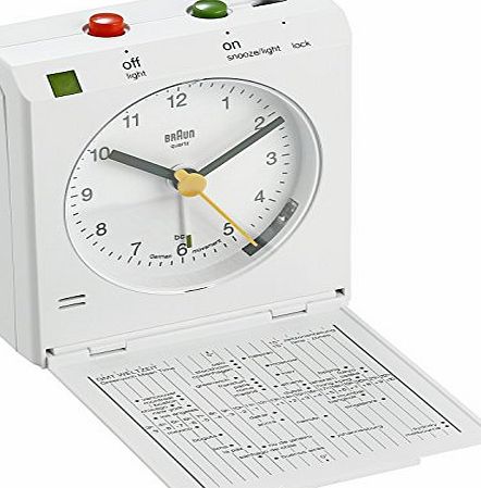 Braun Analogue Reflex Controlled Travel Alarm Clock, White