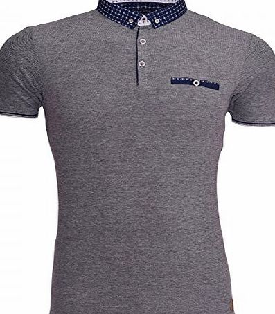 Brave Soul Mens Designer Brave Soul Polo T Shirt Collar Smart Casual Short Sleeved Top Chest Pocket Medium Grey