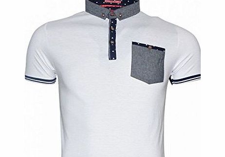 Brave Soul New Mens Designer Brave Soul Collar Polo T Shirt Smart Casual with Chest Pocket Large White