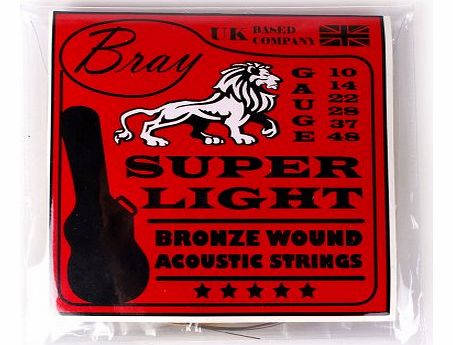 Bray Super Light Bronze Wound Acoustic Guitar Strings (10 - 48) Perfect For Gibson, Ibanez, Tanglewood, Yamaha 