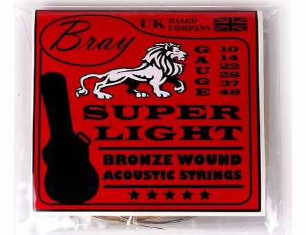 Bray Super Light Bronze Wound Spare Acoustic Guitar Strings (10 - 48) Perfect For Martin Smith W-100, Falcon FG100N Dreadnought 