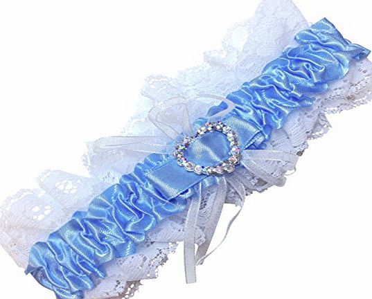 Bride Boutique Wedding Bridal Hen Night Do White Blue Satin Ribbon Lace Garter - Something Blue - Blue