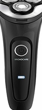 BROADCARE Rechargeable Waterproof Electric Shaver Mens 360 Rotary Cordless Electric Shaving Razors with 3 Floating Heads - Black