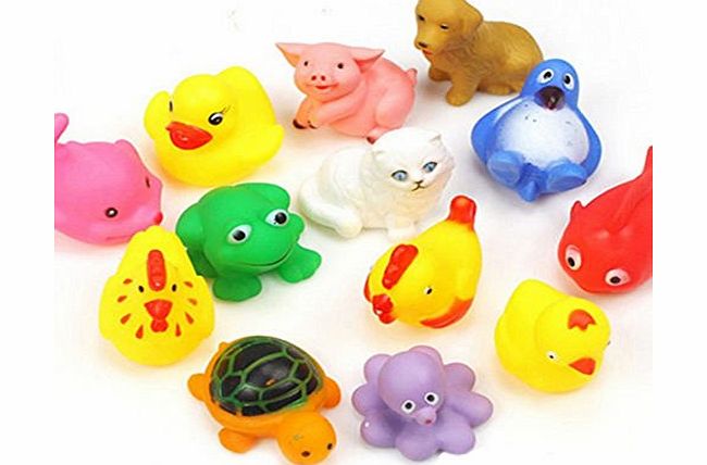13pcs Cute Soft Rubber Float Sqeeze Sound Baby Wash Bath Toys Play Toys Animals Toys (Random colours and patterns)