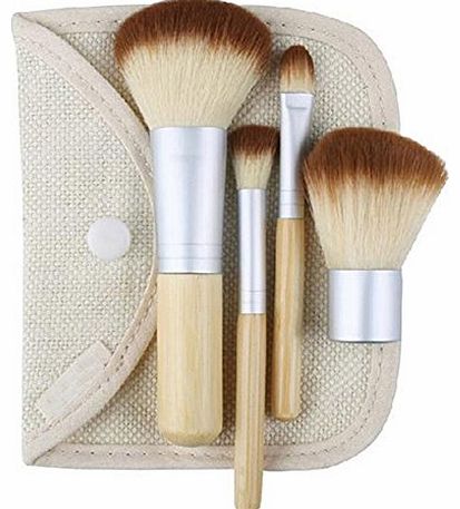 Bamboo Makeup Brush Set 4pcs Make Up Brushes with a Cosmetic Bag