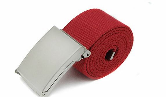 Broadfashion New Fashion Mens Womens Unisex Military Web Cotton Canvas Belt Metal Buckle (Red)
