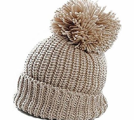 Broadfashion Warm Cuffed Baggy Winter Slouch Beanie Knit Crochet Ski Women Lady Hat Cap (Beige)