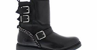 Black leather metal chain biker boots