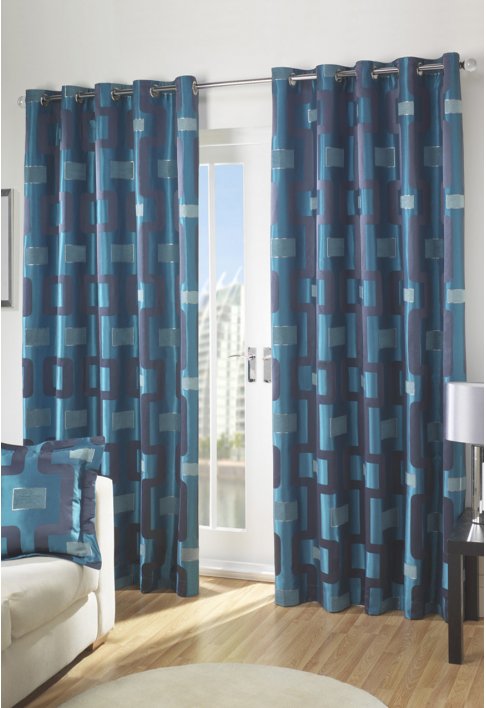 Brooklyn Teal Lined Eyelet Curtains