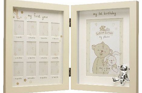 New Babys 1st Year Photo Frame Silver Teddy